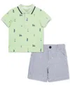 Little Me Baby Boys Cotton Golf Polo & Striped Shorts Set In Blue,green