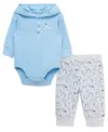 Little Me Hooded Waffle Knit Bodysuit & Pants In Blue