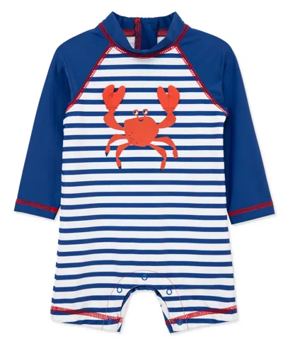 Little Me Baby Boys' Crab Print Long-sleeve Rash Guard Suit In Blue