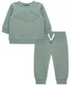 Little Me Baby Boys Dino Sweatshirt & Pants, 2 Piece Set In Green