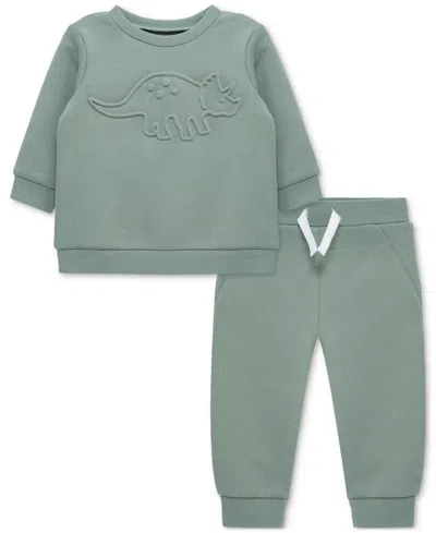 Little Me Baby Boys Dino Sweatshirt & Pants, 2 Piece Set In Green