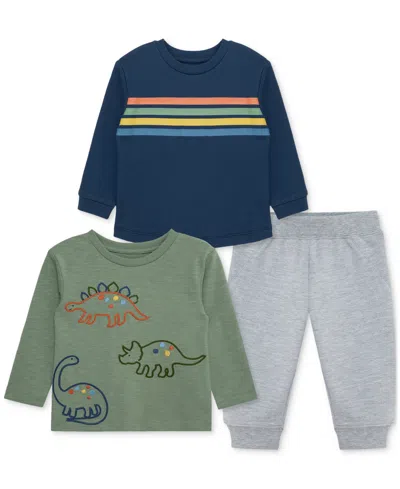 Little Me Baby Boys Dino T-shirts & Jogger Pants, 3 Piece Set In Multi