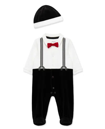 Little Me Baby Boys' Dressy Long-sleeve Footed Coveralls And Hat, 2-piece Set In Black