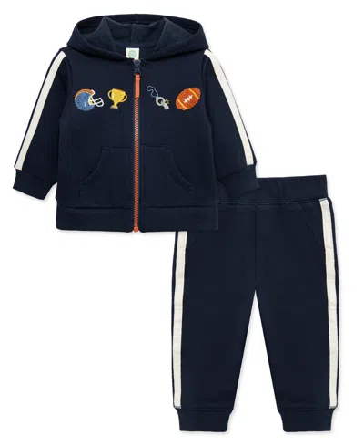 Little Me Baby Boys' Football Embroidered Hoodie And Joggers 2-piece Set In Blue