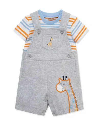 Little Me Baby Boys' Giraffe Printed Shortall And Short-sleeve T-shirt, 2-piece Set In Gray