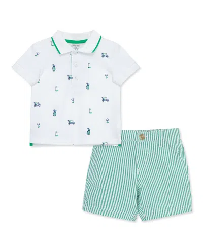 Little Me Baby Boys Golf Polo Shorts Set In Green