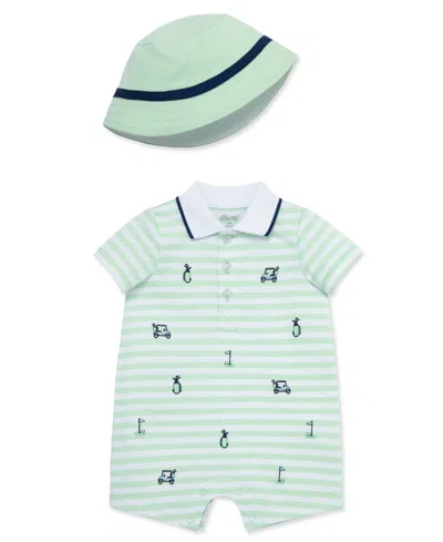 Little Me Baby Boys Golf Romper With Hat In Green