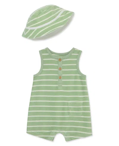Little Me Baby Boys Green Striped Romper With Hat