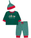 Little Me Baby Boys Jingle All The Way Cotton Top, Hat & Jogger Pants, 3 Piece Set In Multi