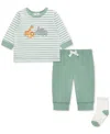 Little Me Baby Boys Jungle Striped T-shirt, Jogger Pants & Socks, 3 Piece Set In Green