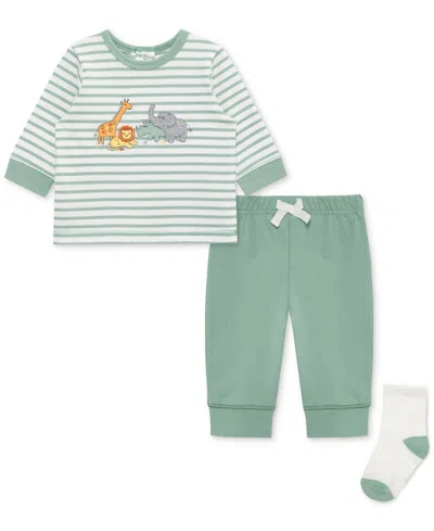 Little Me Baby Boys Jungle Striped T-shirt, Jogger Pants & Socks, 3 Piece Set In Green