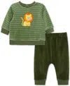 Little Me Baby Boys Lion Stripe Velour Sweatshirt & Jogger Pants, 2 Piece Set In Green