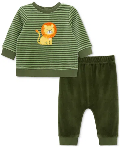 Little Me Baby Boys Lion Stripe Velour Sweatshirt & Jogger Pants, 2 Piece Set In Green