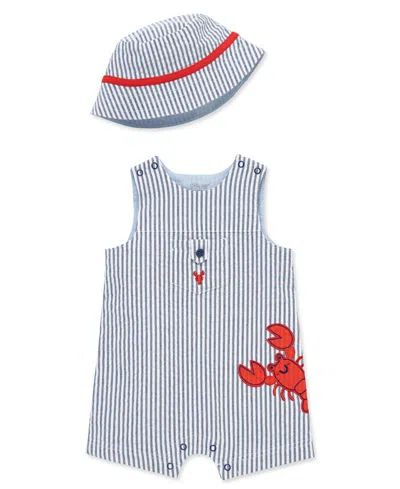 Little Me Baby Boys' Lobster Embroidery Sunsuit And Hat, 2-piece Set In Blue