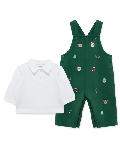 Little Me Baby Boys' Merry Embroidered Overalls And Polo Shirt, 2-piece Set In Multi