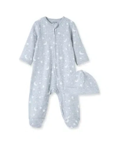 Little Me Baby Boys Moons And Stars Footed Coverall With Hat, 2 Piece Set In Gray