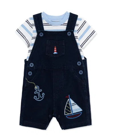 Little Me Baby Boys' Nautical Theme Shortall And Striped T-shirt, 2-piece Set In Blue