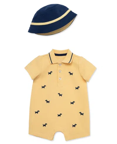 Little Me Baby Boys Puppies Romper With Hat In Yellow