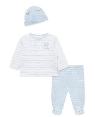 Little Me Baby Boys' Round Neck Cardigan, Footed Pants And Hat, 3-piece Set In Multi