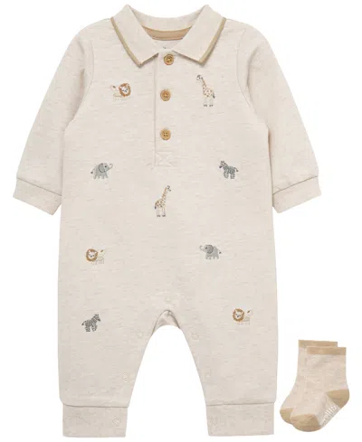 Little Me Baby Boys' Safari Long-sleeve Coverall And Socks, 2-piece Set In Neutral