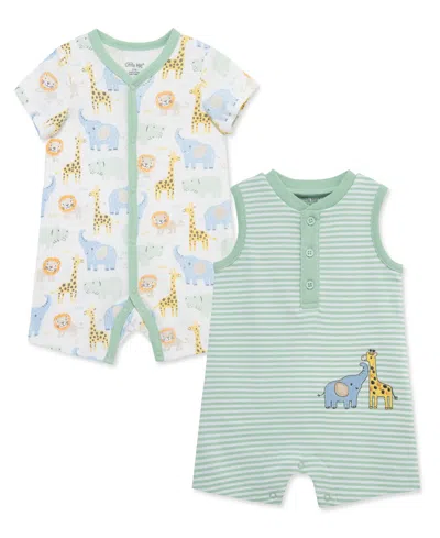 Little Me Baby Boys' Safari Short-sleeve And Sleeveless Romper, 2-pack Set In Green