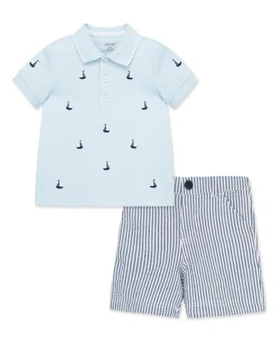Little Me Baby Boys Sailboat Polo Shorts Set In White