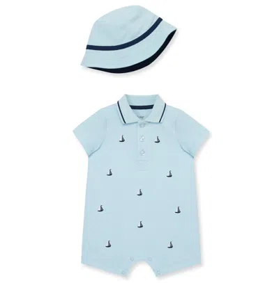 Little Me Baby Boys Sailboat Romper With Hat In Blue
