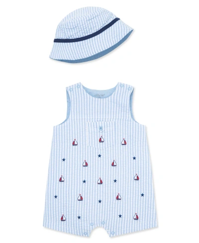 Little Me Baby Boys Sailboat Sunsuit With Hat In Blue