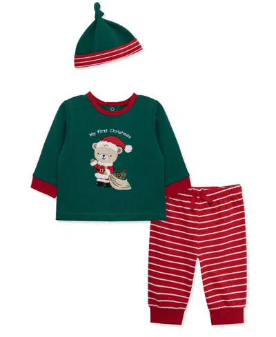 Little Me Baby Boys' Santa Bear Top, Joggers And Hat, 3-piece Set In Multi