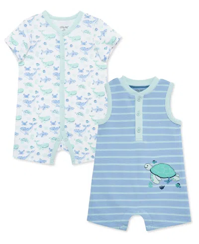 Little Me Baby Boys' Sea Life Short-sleeve And Sleeveless Romper, 2-pack In Blue