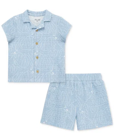 Little Me Baby Boys Seaside Shirt & Shorts, 2 Piece Set In Blue
