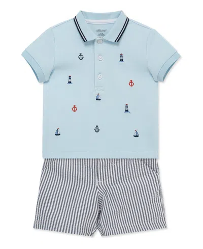 Little Me Baby Boys' Short-sleeve Polo Shirt And Shorts, 2-piece Set In Blue