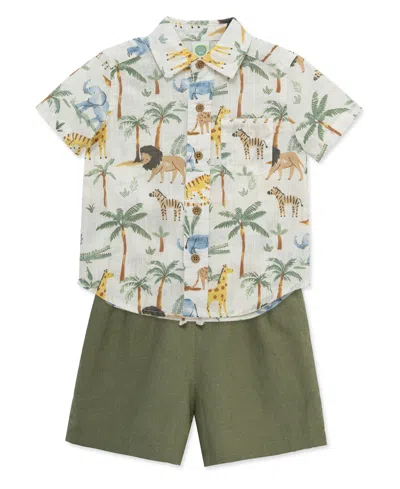 Little Me Baby Boys' Short-sleeve Shirt And Shorts, 2-piece Set In Multi
