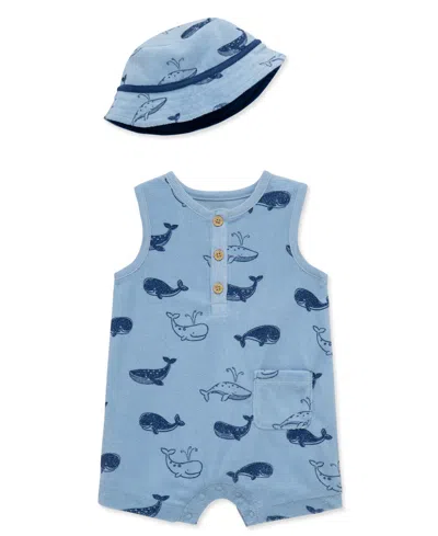 Little Me Baby Boys' Sleeveless Romper And Hat, 2-piece Set In Blue
