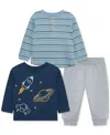 Little Me Baby Boys Space T-shirts & Jogger Pants, 3 Piece Set In Blue