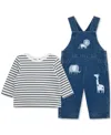 Little Me Safari Embroidered Overalls & Stripe Shirt Set In Blue