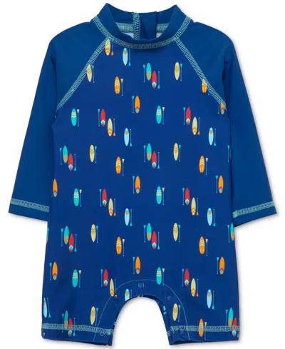 Little Me Baby Boys Surf-print Long-sleeve Rash Guard One-piece In Blue