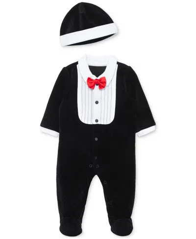 Little Me Baby Boys Tuxedo Footed Coverall & Hat, 2 Piece Set In Black