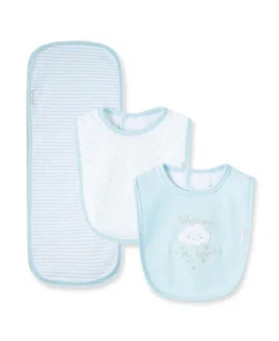 Little Me Baby Boys Welcome To The World Bib And Burp Set, 3 Piece Set In Blue
