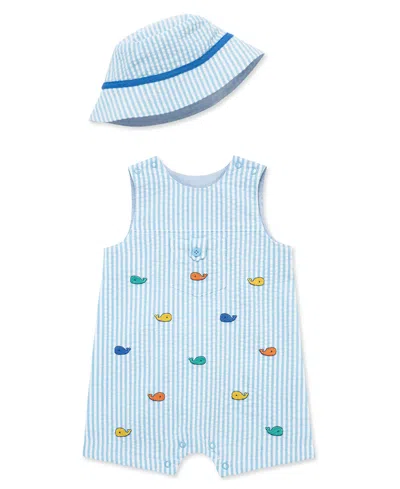 Little Me Baby Boys' Whale Details Sunsuit And Hat, 2-piece Set In Blue
