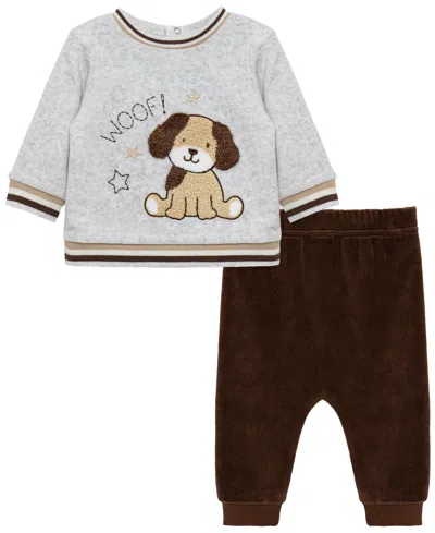Little Me Baby Boys' Woof Crewneck Sweatshirt And Pants, 2-piece Set In Gray