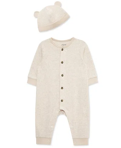 Little Me Baby Button-down Coverall & Hat Set In Neutral