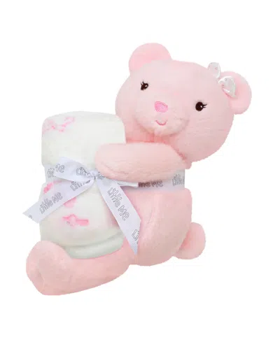 Little Me Baby Faux Fur Plush Bear And Blanket, 2-piece Set In Pink