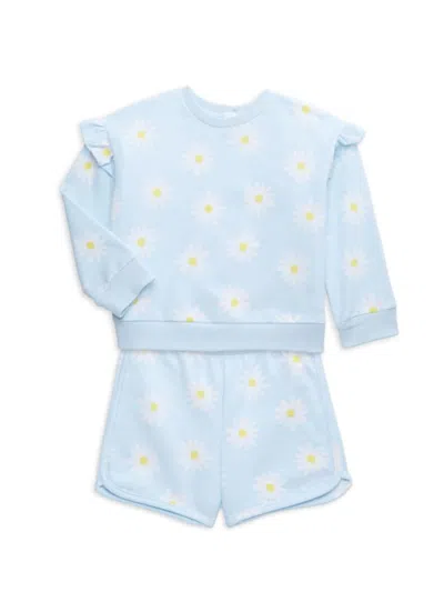 Little Me Baby Girl's 2-piece Daisy Sweatshirt & Shorts Set In Blue Multi