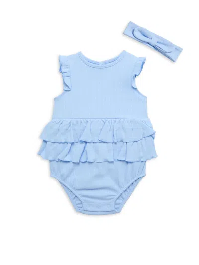Little Me Baby Girl's 2-piece Ribbed Bodysuit Dress & Headband Set In Blue
