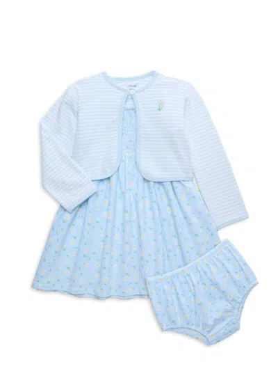 Little Me Baby Girl's 3-piece Daisy Shurg, Dress & Bloomers Set In Blue