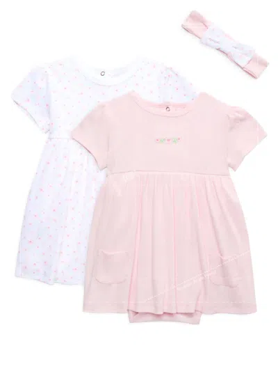 Little Me Baby Girl's 3-piece Spring Bodysuit Dress & Headband Set In Pink White