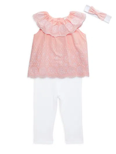 Little Me Baby Girl's 3-piece Top, Leggings & Bow Set In White Pink