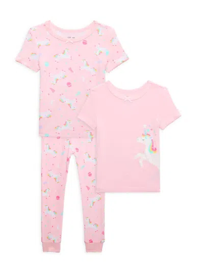 Little Me Baby Girl's 3-piece Unicorn Print Tees & Joggers Set In Pink