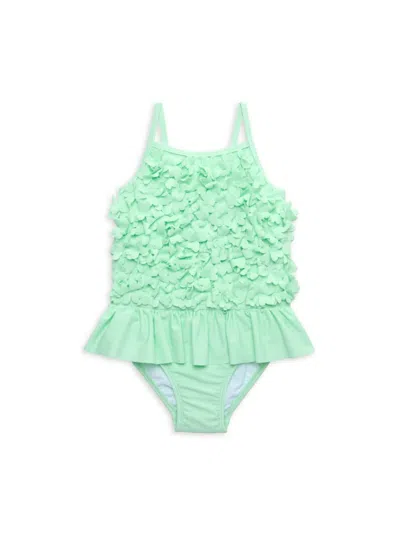 Little Me Baby Girl's 3d Floral Ruffle One Piece Swimsuit In Green